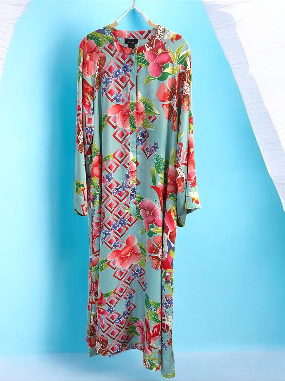 Natori Floral Half Zip Caftan XXL
